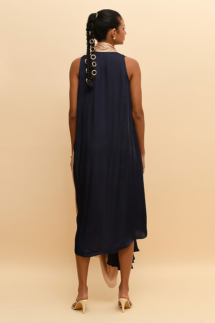 Blue & Beige Modal Cowl Midi Summer Dress by RdotY by Rishi & Vibhuti at Pernia's Pop Up Shop
