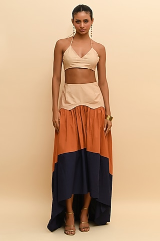 Multi-Colored Modal High-Low Maxi Skirt by RdotY by Rishi & Vibhuti