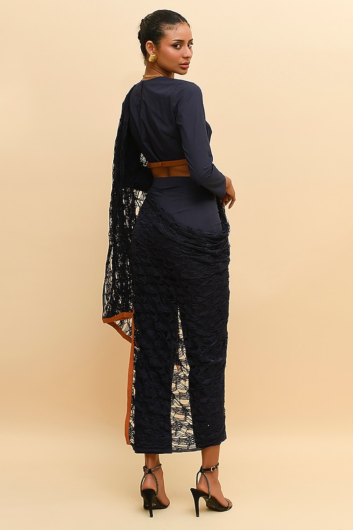 Blue Modal Pleated Draped Pant Party Wear Saree by RdotY by Rishi & Vibhuti at Pernia's Pop Up Shop