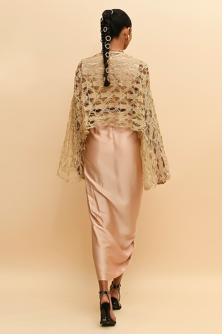 Beige Mesh Bodysuit With Overlay by RdotY by Rishi & Vibhuti at Pernia's Pop Up Shop