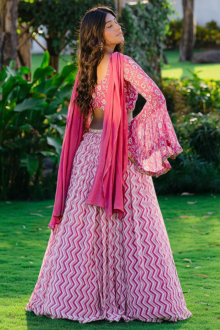 Mauve Georgette Printed Wedding Lehenga Set by REDPINE DESIGNS at Pernia's Pop Up Shop