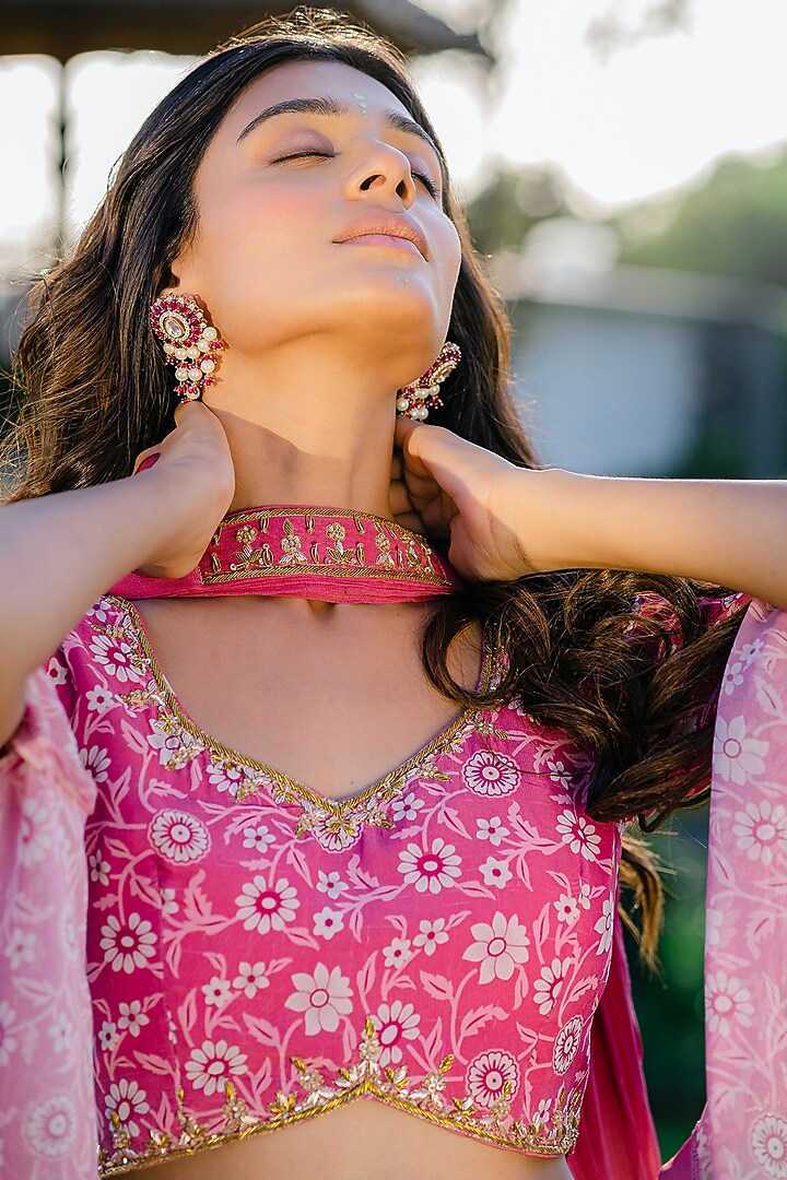 Mauve Georgette Printed Wedding Lehenga Set by REDPINE DESIGNS at Pernia's Pop Up Shop