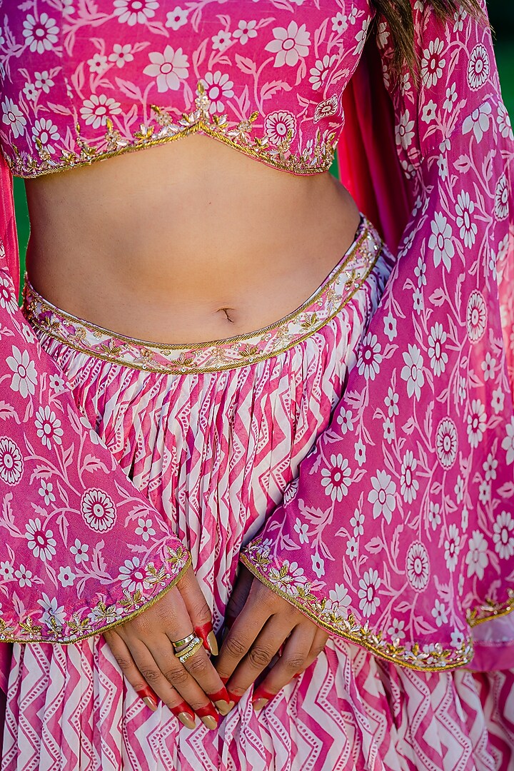 Mauve Georgette Printed Wedding Lehenga Set by REDPINE DESIGNS at Pernia's Pop Up Shop