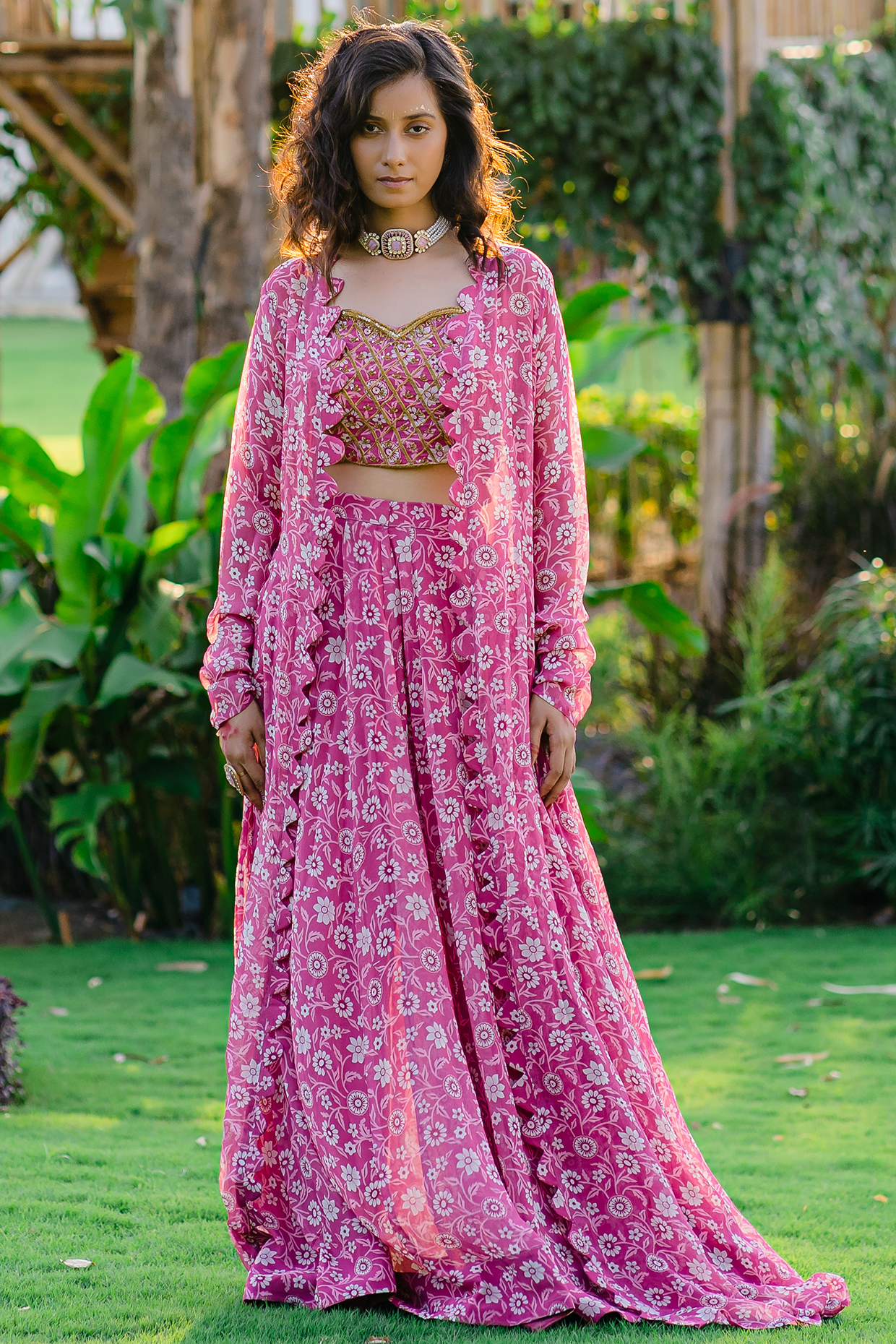 Mauve Georgette Printed Jacket Set by REDPINE DESIGNS at Pernia's Pop Up Shop