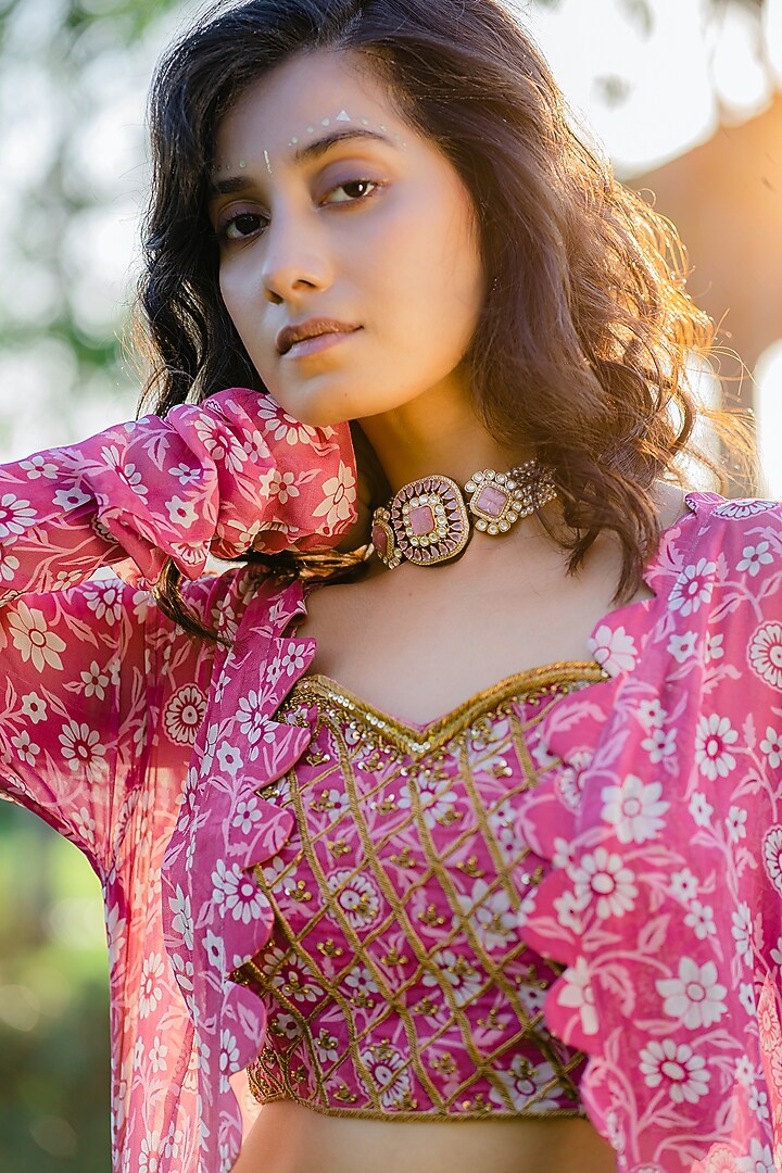 Mauve Georgette Printed Jacket Set by REDPINE DESIGNS at Pernia's Pop Up Shop