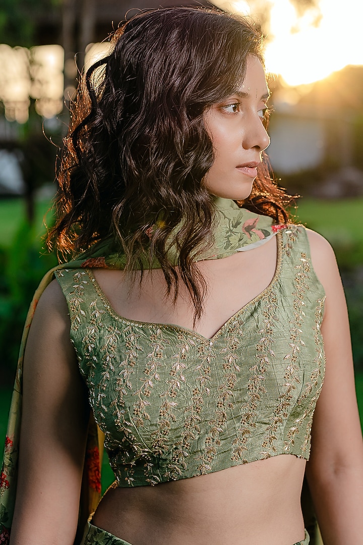 Pista Green Georgette Printed Wedding Lehenga Set by REDPINE DESIGNS at Pernia's Pop Up Shop