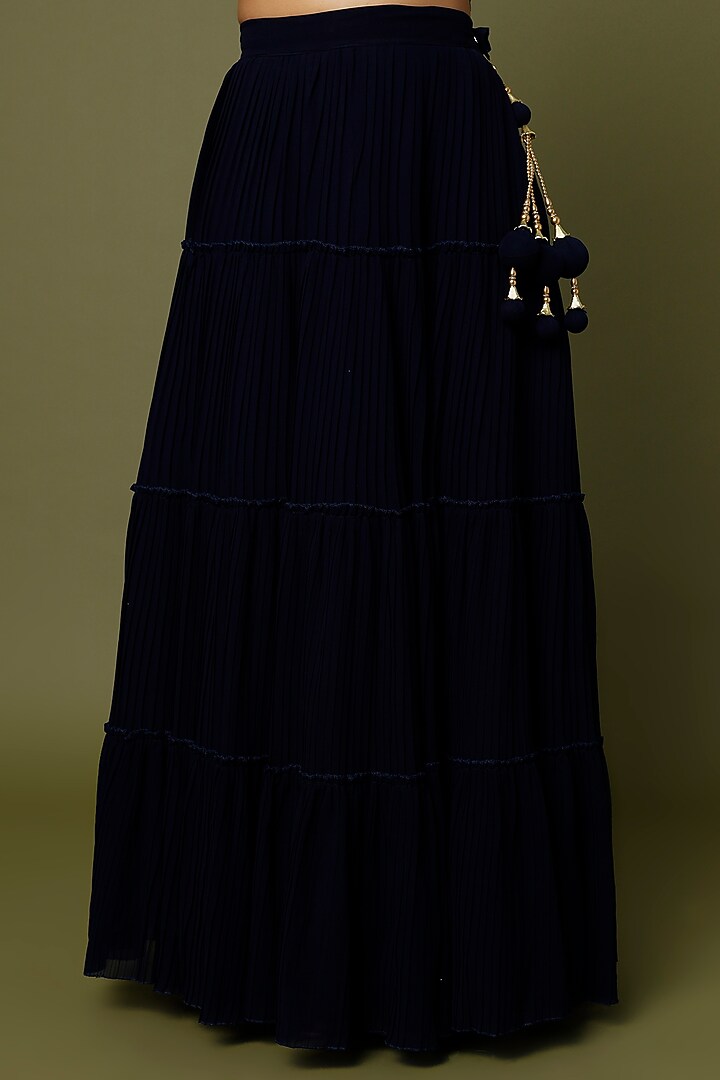Navy Blue Mirror Embroidered Lehenga Set by REDPINE DESIGNS at Pernia's Pop Up Shop
