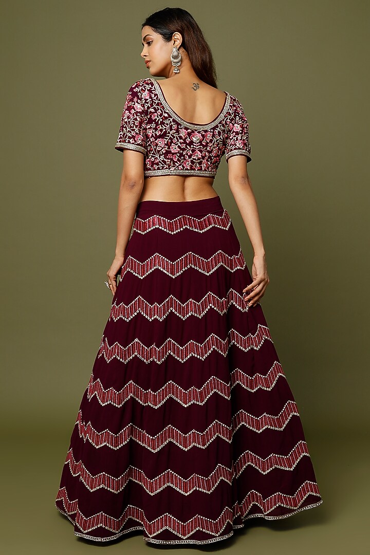 Wine Embroidered Lehenga Set by REDPINE DESIGNS at Pernia's Pop Up Shop