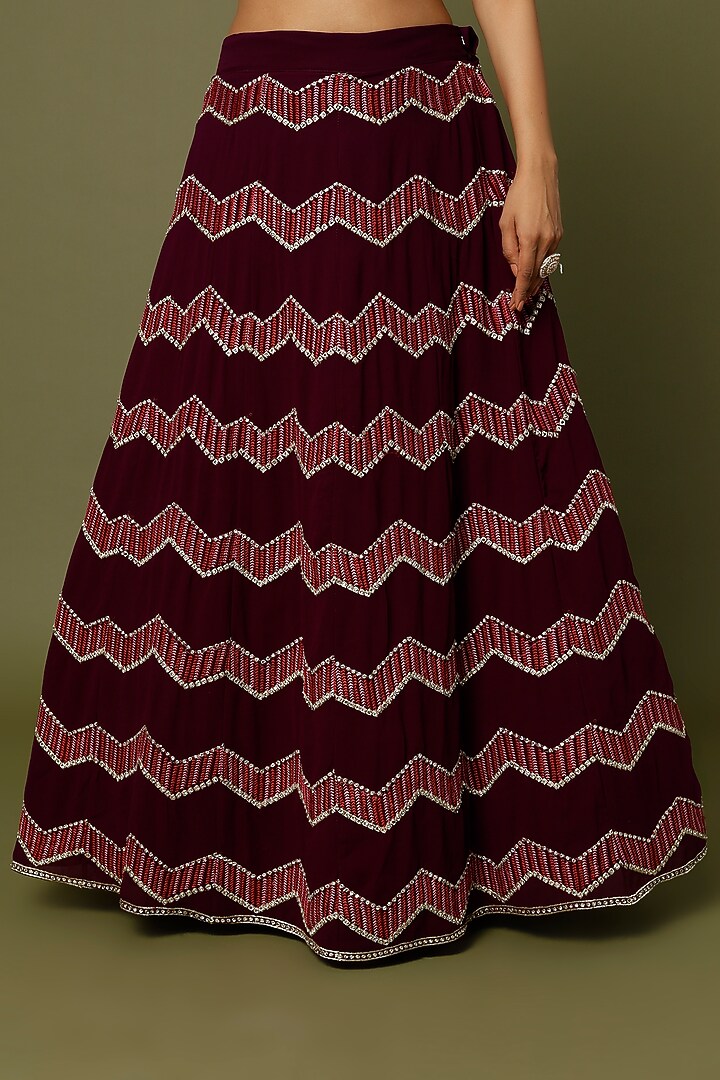 Wine Embroidered Lehenga Set by REDPINE DESIGNS at Pernia's Pop Up Shop