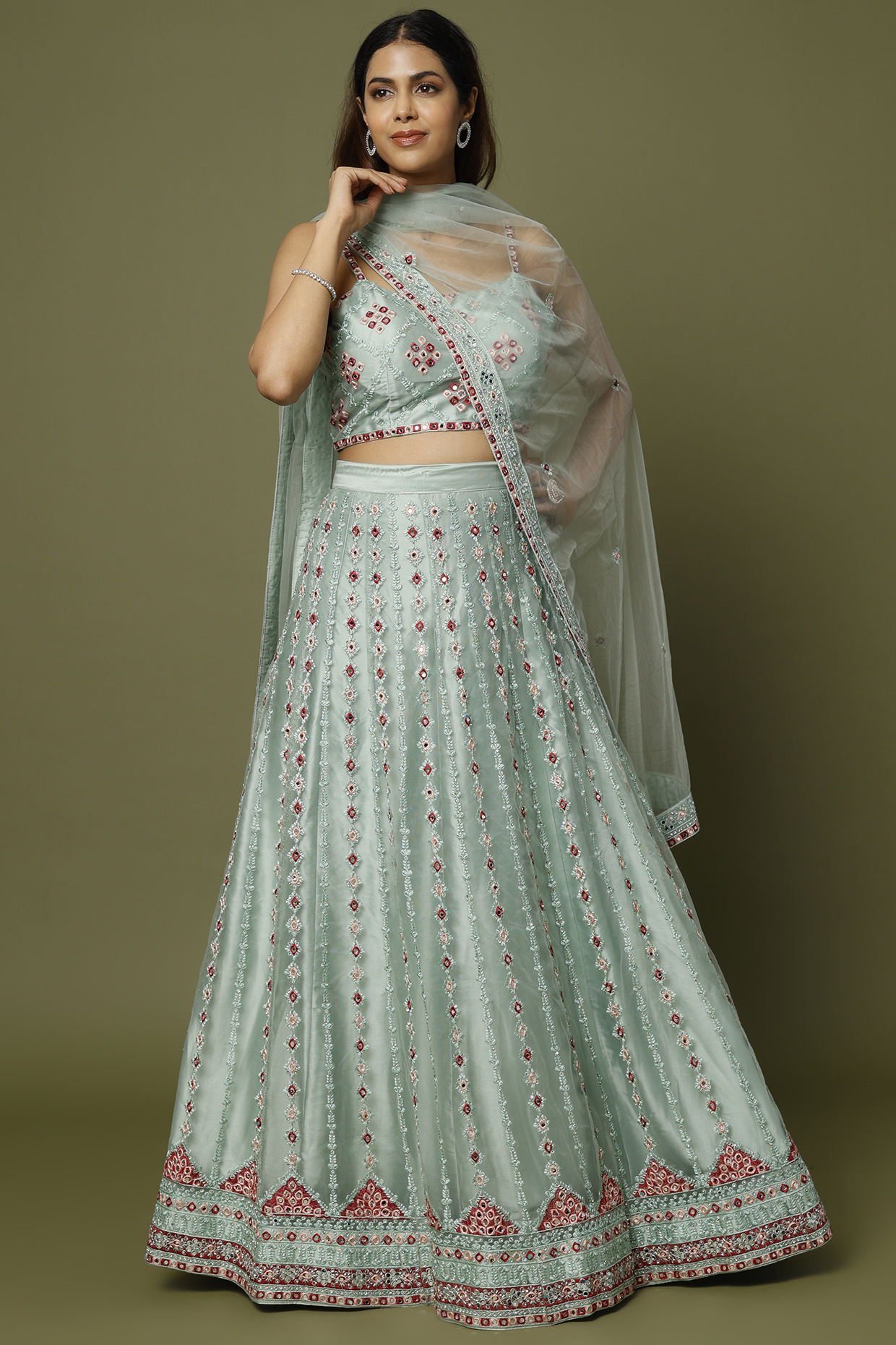 Ice Blue Embroidered Lehenga Set by REDPINE DESIGNS