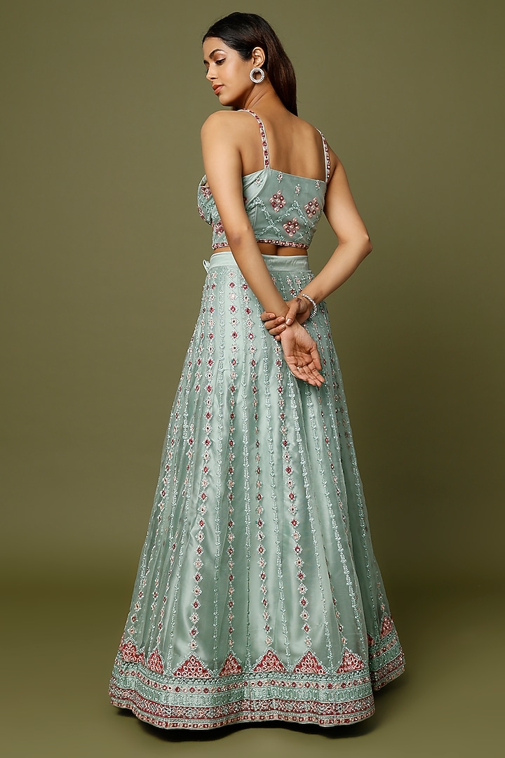 Ice Blue Embroidered Lehenga Set by REDPINE DESIGNS at Pernia's Pop Up Shop