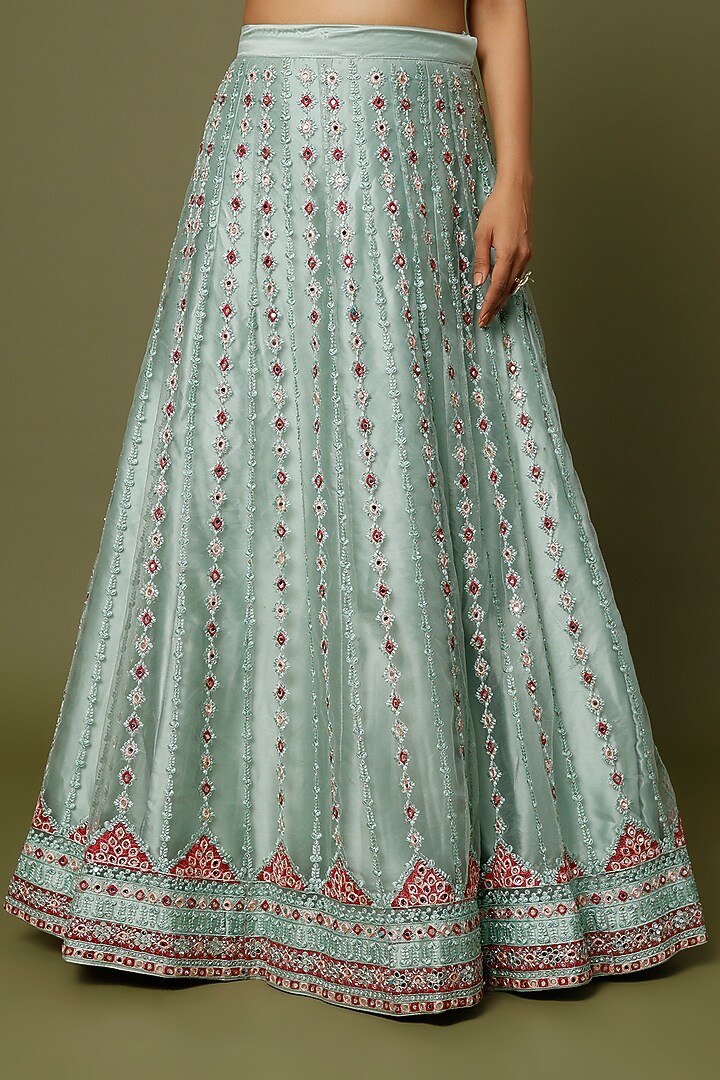 Ice Blue Embroidered Lehenga Set by REDPINE DESIGNS at Pernia's Pop Up Shop