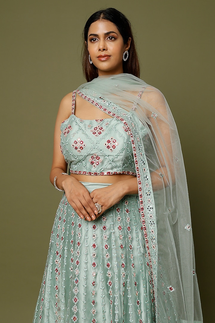 Ice Blue Embroidered Lehenga Set by REDPINE DESIGNS at Pernia's Pop Up Shop