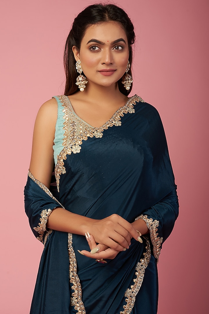 Peacock Blue Embellished Saree Set Design by REDPINE DESIGNS at Pernia ...