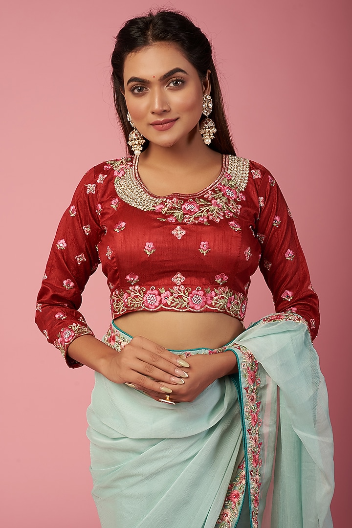 Sky Blue Embellished Saree Set Design by REDPINE DESIGNS at Pernia's ...