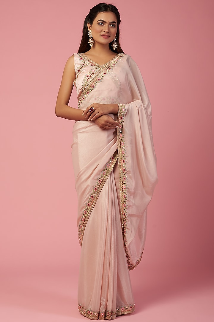 Pink Embroidered Saree Set by REDPINE DESIGNS