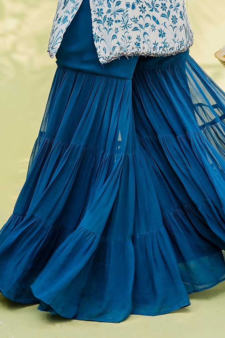 Teal Blue Crepe Silk Party Wear Sharara Set by REDPINE DESIGNS at Pernia's Pop Up Shop