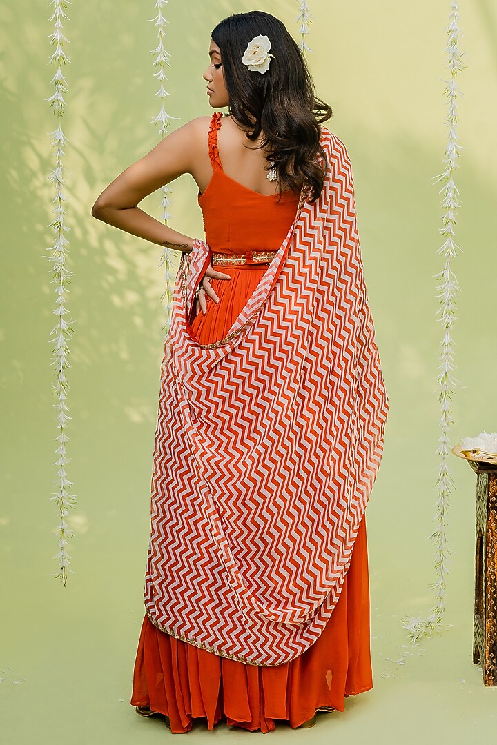 Orange Embroidered Party Wear Anarkali Set by REDPINE DESIGNS at Pernia's Pop Up Shop