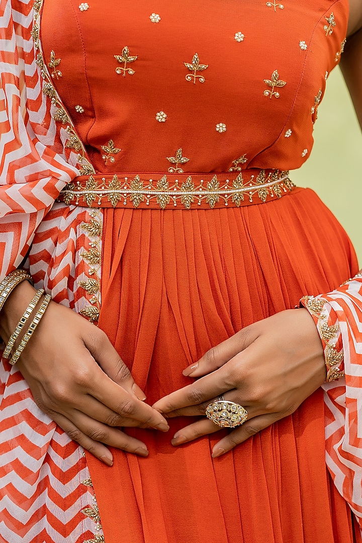 Orange Embroidered Party Wear Anarkali Set by REDPINE DESIGNS at Pernia's Pop Up Shop