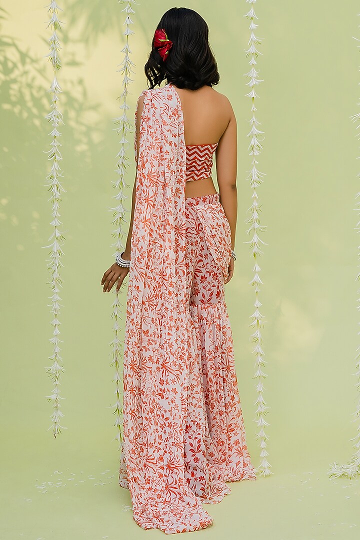 Red & Orange Printed Sharara Party Wear Saree Set by REDPINE DESIGNS at Pernia's Pop Up Shop