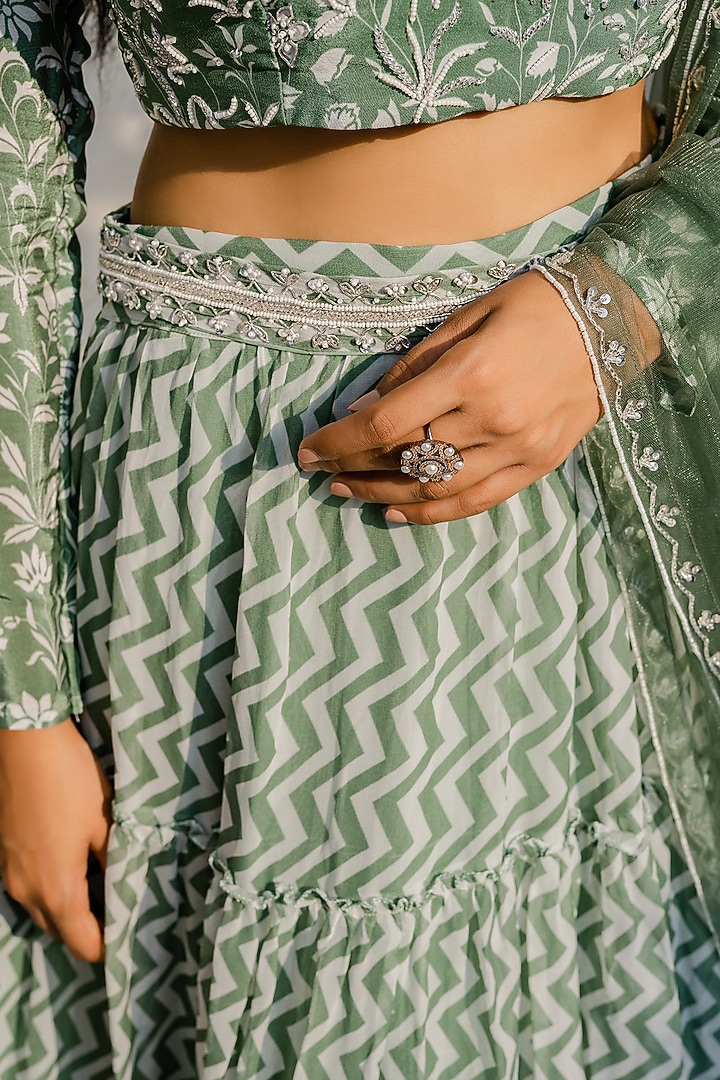 Olive Green Embroidered Wedding Lehenga Set by REDPINE DESIGNS at Pernia's Pop Up Shop