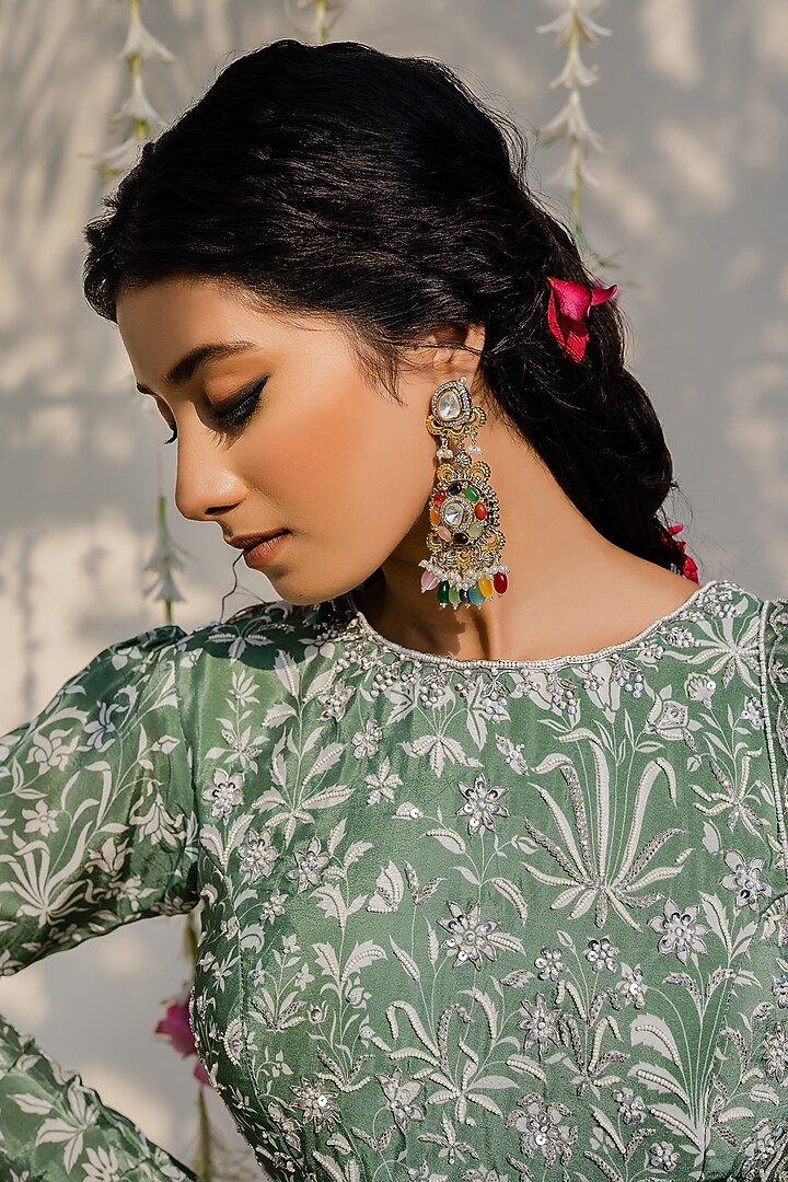 Olive Green Embroidered Wedding Lehenga Set by REDPINE DESIGNS at Pernia's Pop Up Shop