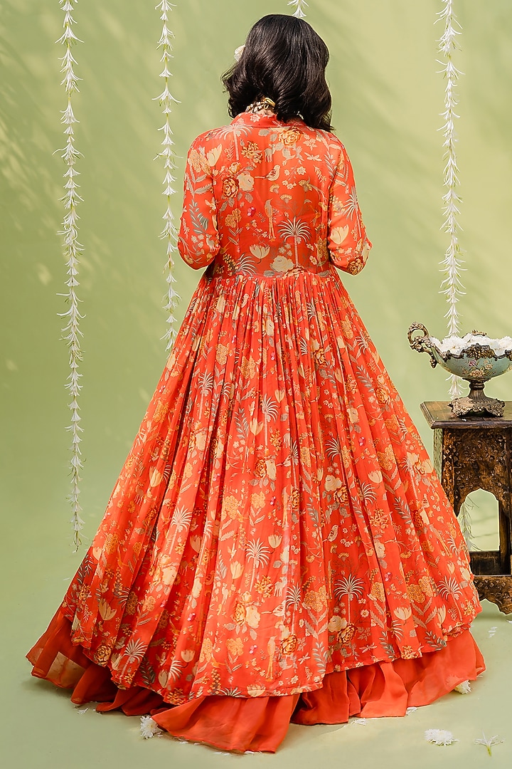 Rust Orange Embroidered Jacket Wedding Lehenga Set by REDPINE DESIGNS at Pernia's Pop Up Shop