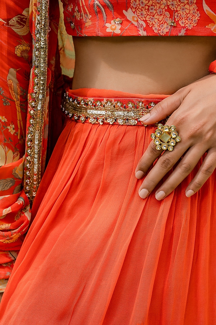 Rust Orange Embroidered Jacket Wedding Lehenga Set by REDPINE DESIGNS at Pernia's Pop Up Shop