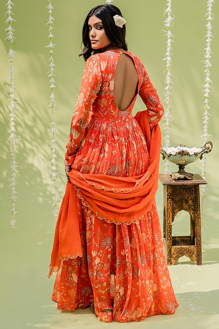 Rust Orange Embroidered Party Wear Anarkali Set by REDPINE DESIGNS at Pernia's Pop Up Shop