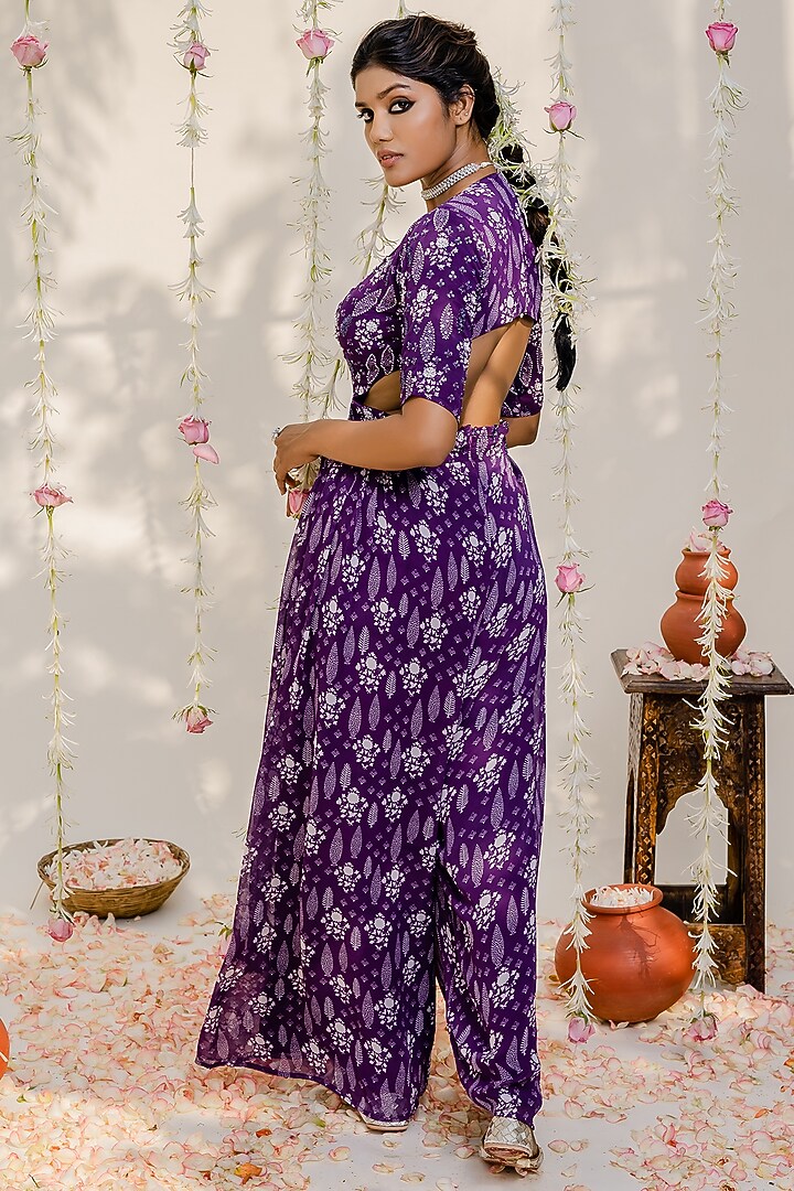 Purple Printed & Embroidered Jumpsuit by REDPINE DESIGNS at Pernia's Pop Up Shop