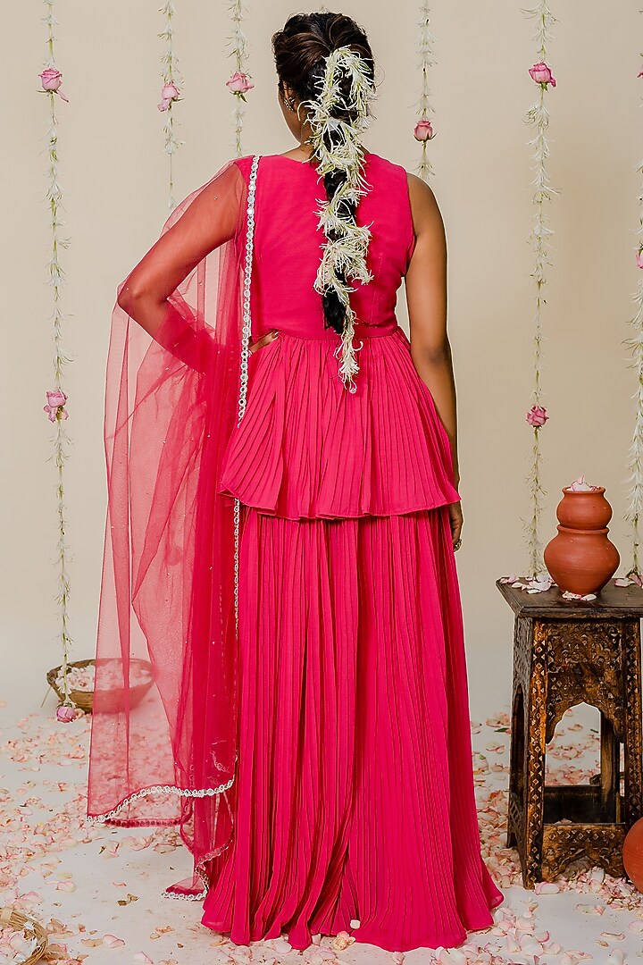 Fuschia Pink Georgette Party Wear Sharara Set by REDPINE DESIGNS at Pernia's Pop Up Shop