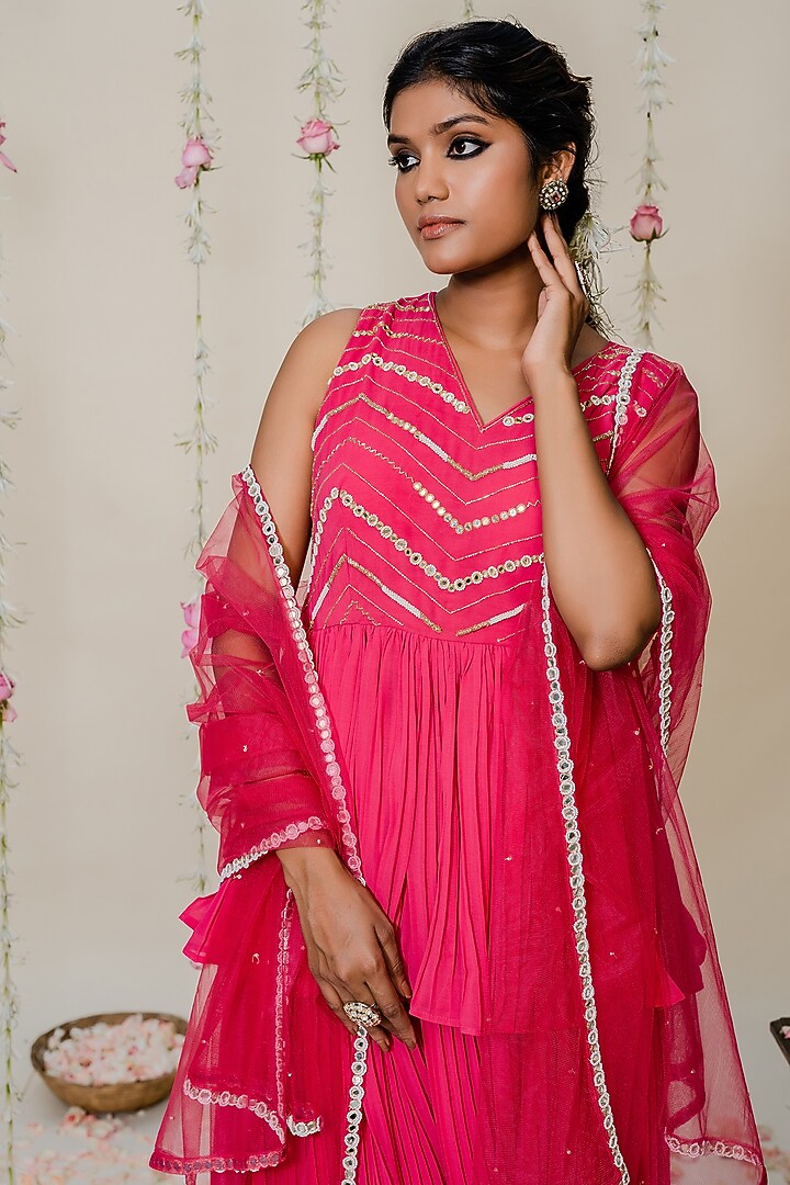Fuschia Pink Georgette Party Wear Sharara Set by REDPINE DESIGNS at Pernia's Pop Up Shop