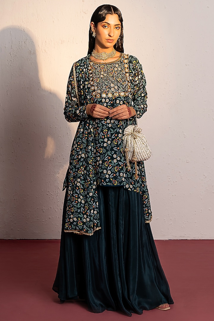 Royal Green Viscose Glass Organza Kalidar Sharara Set by REDPINE DESIGNS at Pernia's Pop Up Shop