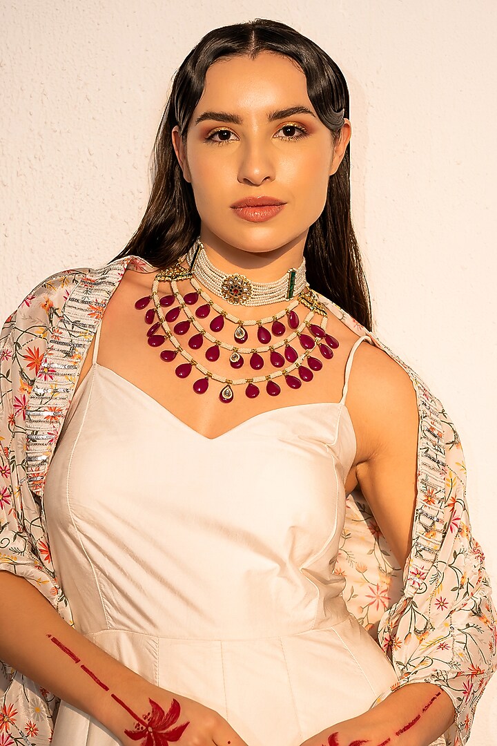 Ivory Viscose Modal Satin Printed & Kasab Embroidered Jumpsuit With Cape by REDPINE DESIGNS at Pernia's Pop Up Shop