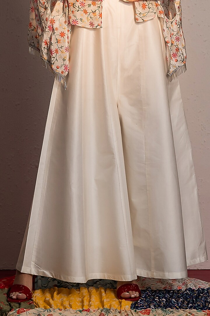 Ivory Viscose Modal Satin Printed & Kasab Embroidered Jumpsuit With Cape by REDPINE DESIGNS at Pernia's Pop Up Shop