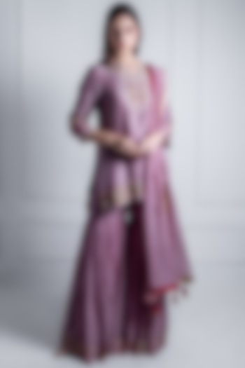 Lilac Silk Chanderi & Organza Gharara Set by Radhika & Raghav at Pernia's Pop Up Shop