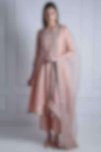 Powder Pink Silk Chanderi & Organza Embroidered Kalidar Kurta Set by Radhika & Raghav at Pernia's Pop Up Shop