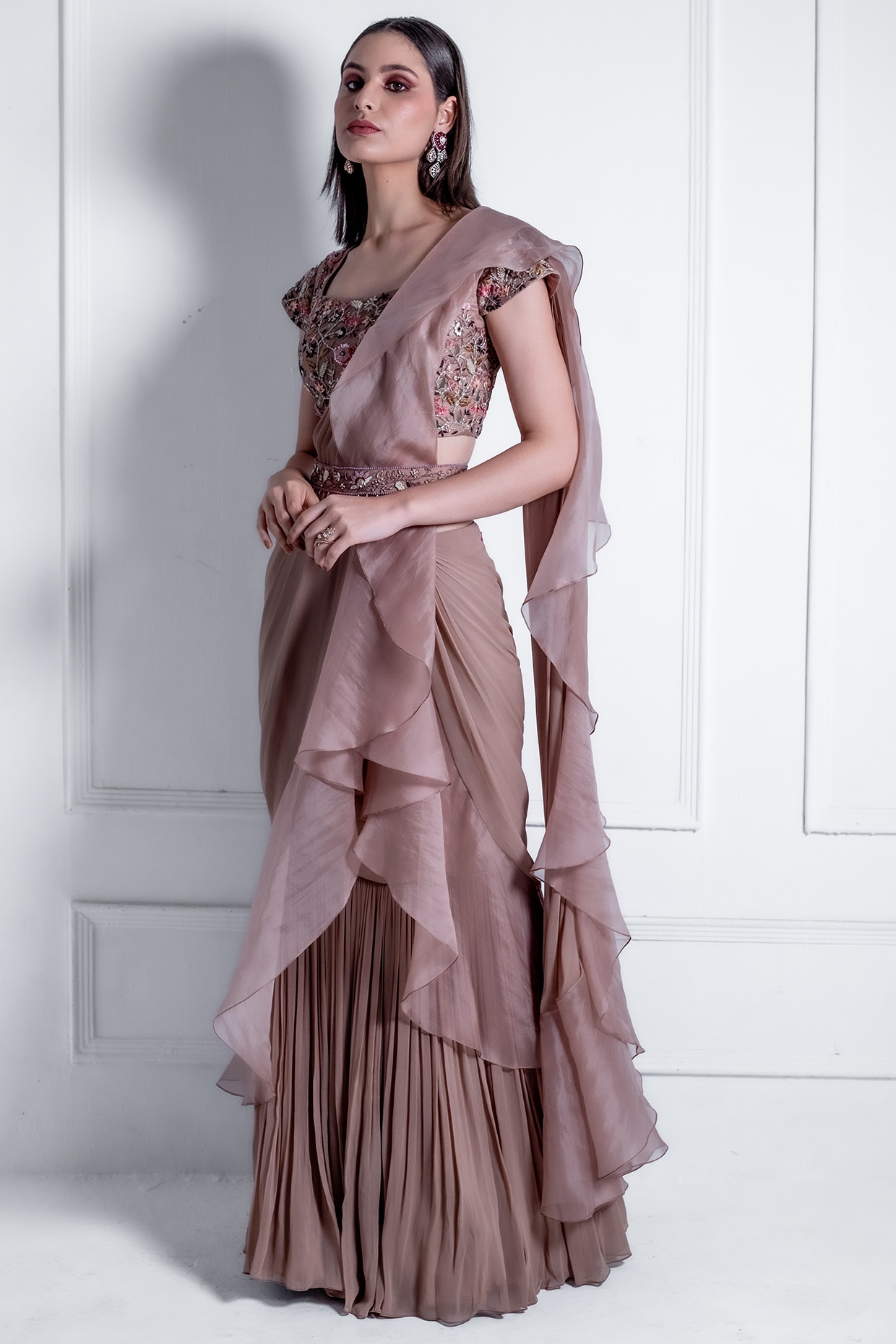 Buy Cream Pure Chiffon Indowestern Dhoti Style Saree, Saree with stitched  blouse Online Shopping, sa30h61053 | Indian fashion, Latest indian saree,  Indian attire