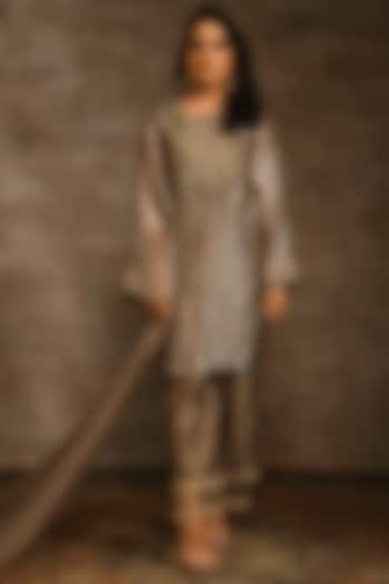 Shadow Grey Zari Embroidered Kurta Set by Radhika & Raghav at Pernia's Pop Up Shop
