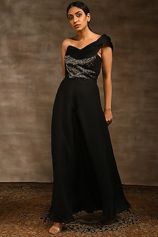 Black Hand Embroidered Jumpsuit by Radhika & Raghav