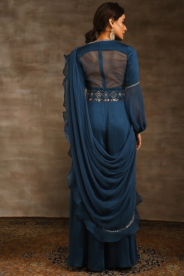 Cobalt Blue Hand Embroidered Jumpsuit by Radhika & Raghav at Pernia's Pop Up Shop