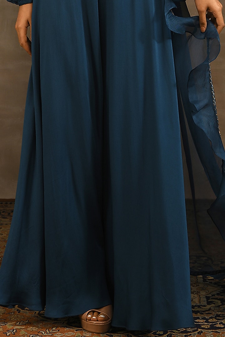 Cobalt Blue Hand Embroidered Jumpsuit by Radhika & Raghav at Pernia's Pop Up Shop