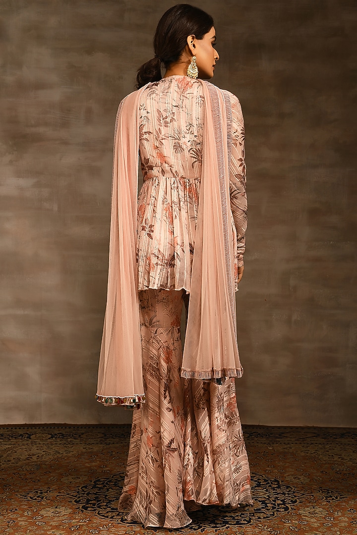Beige Tulle & Chiffon Printed Gharara Set by Radhika & Raghav at Pernia's Pop Up Shop