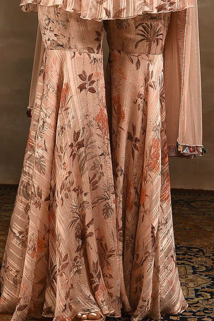 Beige Tulle & Chiffon Printed Gharara Set by Radhika & Raghav at Pernia's Pop Up Shop