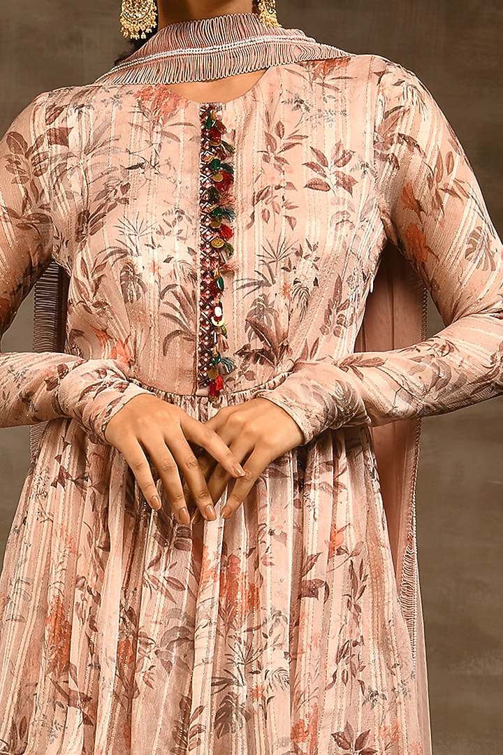 Beige Tulle & Chiffon Printed Gharara Set by Radhika & Raghav at Pernia's Pop Up Shop
