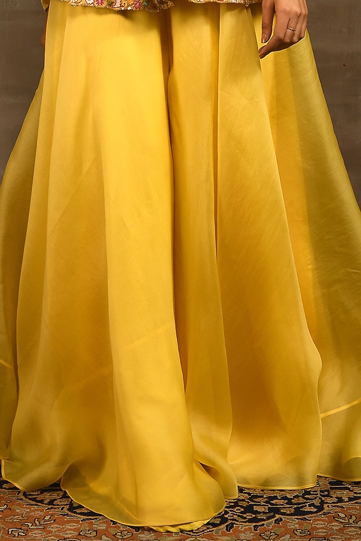Yellow Tulle & Satin Organza Wedding Sharara Set by Radhika & Raghav at Pernia's Pop Up Shop
