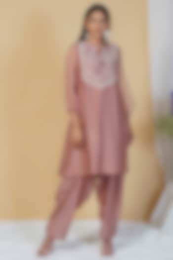 Rose Pink Organza Embroidered Kurta Set by Radhika & Raghav at Pernia's Pop Up Shop
