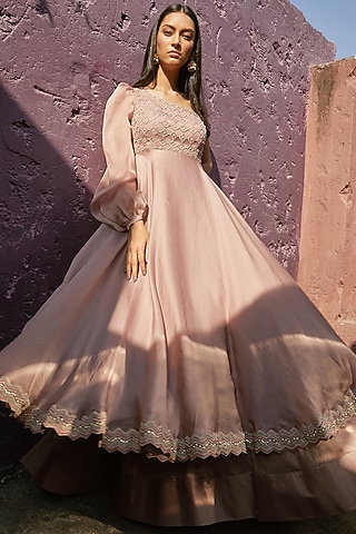 Lavender Hand Embroidered Anarkali by Radhika & Raghav