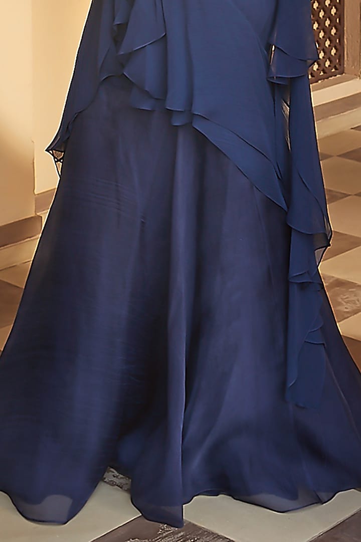 Navy Blue Pre-Stitched Wedding Saree Set by Radhika & Raghav at Pernia's Pop Up Shop