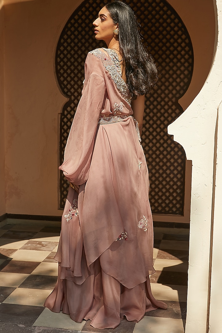 Light Rose Organza & Tulle Wedding Sharara Set by Radhika & Raghav at Pernia's Pop Up Shop